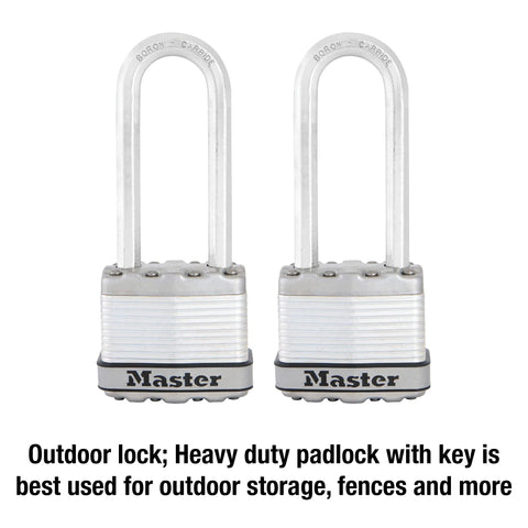 Master Lock M1XTLJ shackle close-up highlighting boron-carbide resistance.