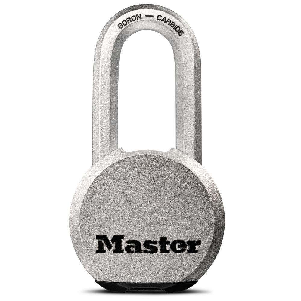 Master Lock Magnum solid steel body padlock for outdoor security and sheds.