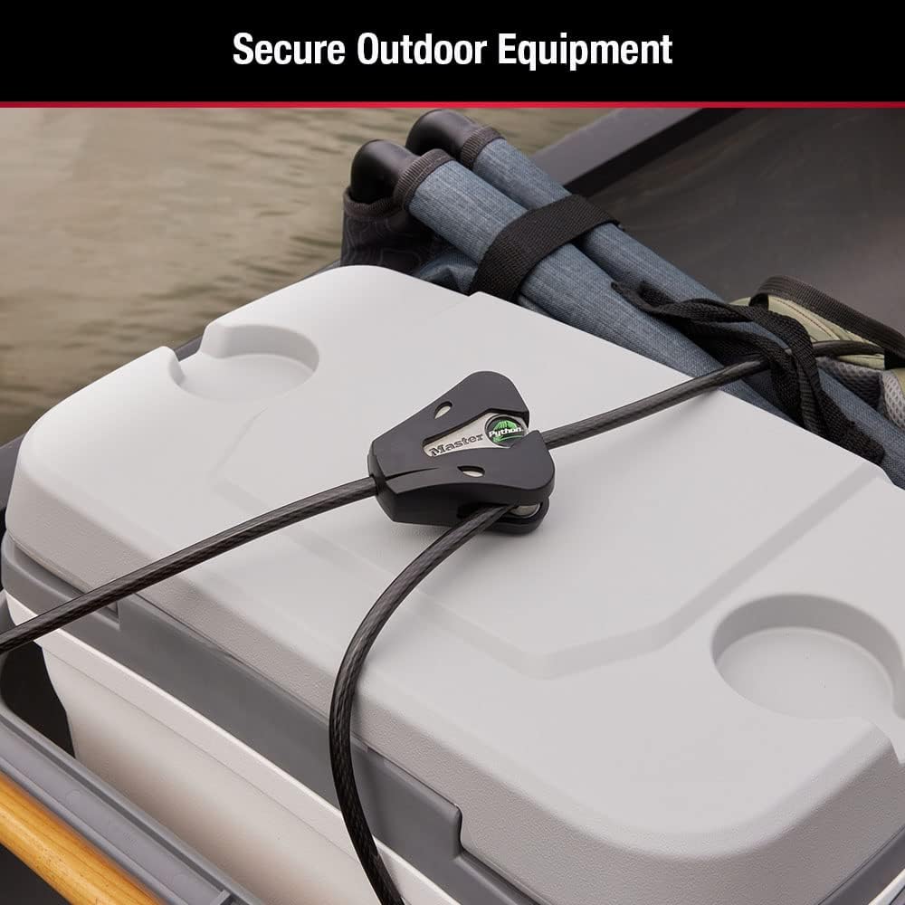 Vinyl-coated cable protects surfaces and resists weather in outdoor use.