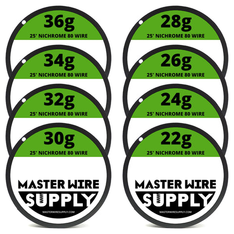 Master Wire Supply Nichrome 80 22ga 25ft spool for consistent heat in DIY projects.