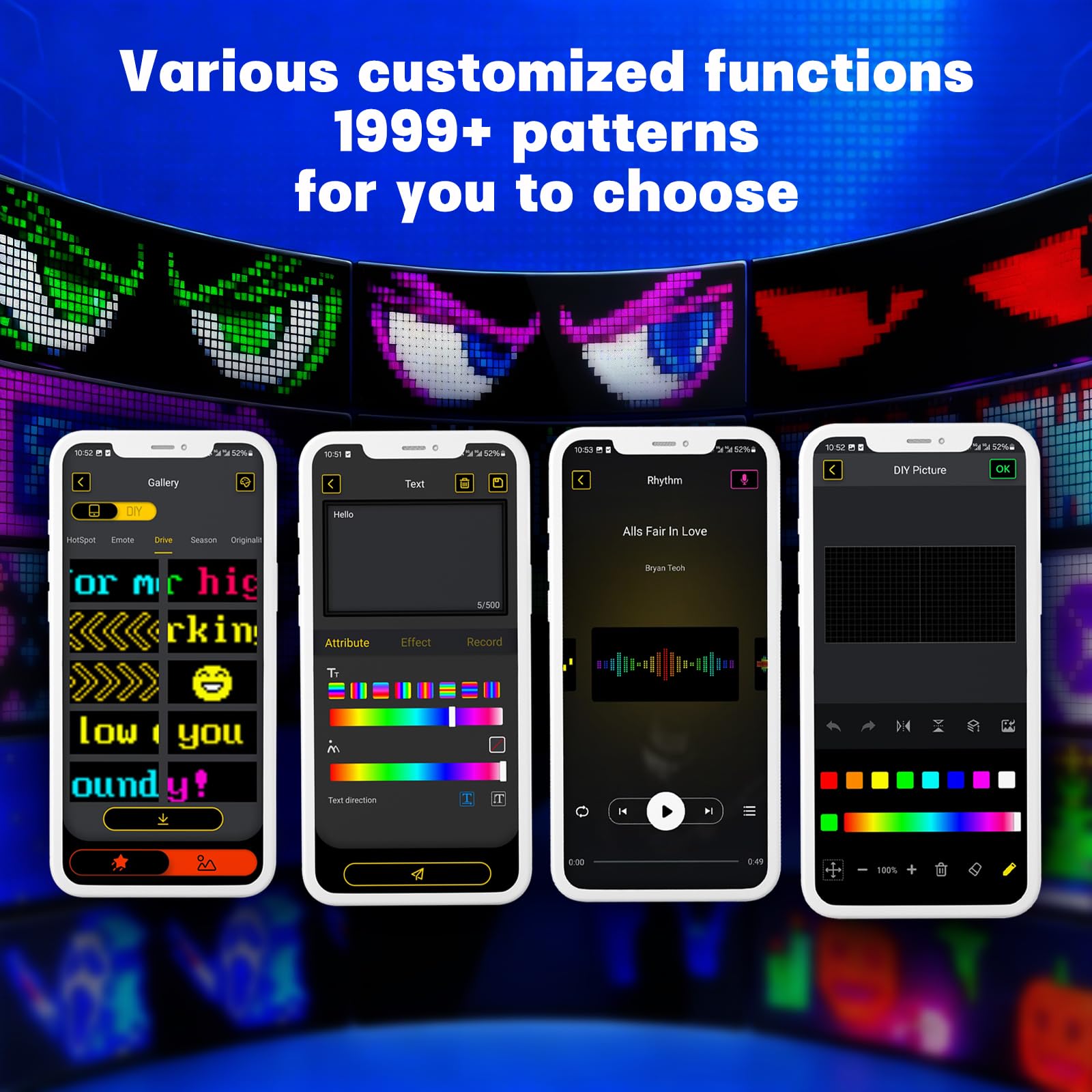MasterAkoh LED Sign app editing text and patterns for personalized displays.