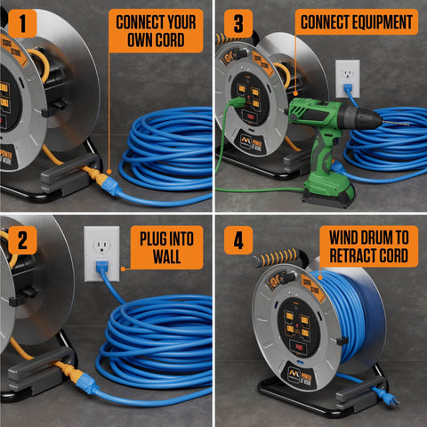 Masterplug extension lead with four outlets powers multiple tools safely.
