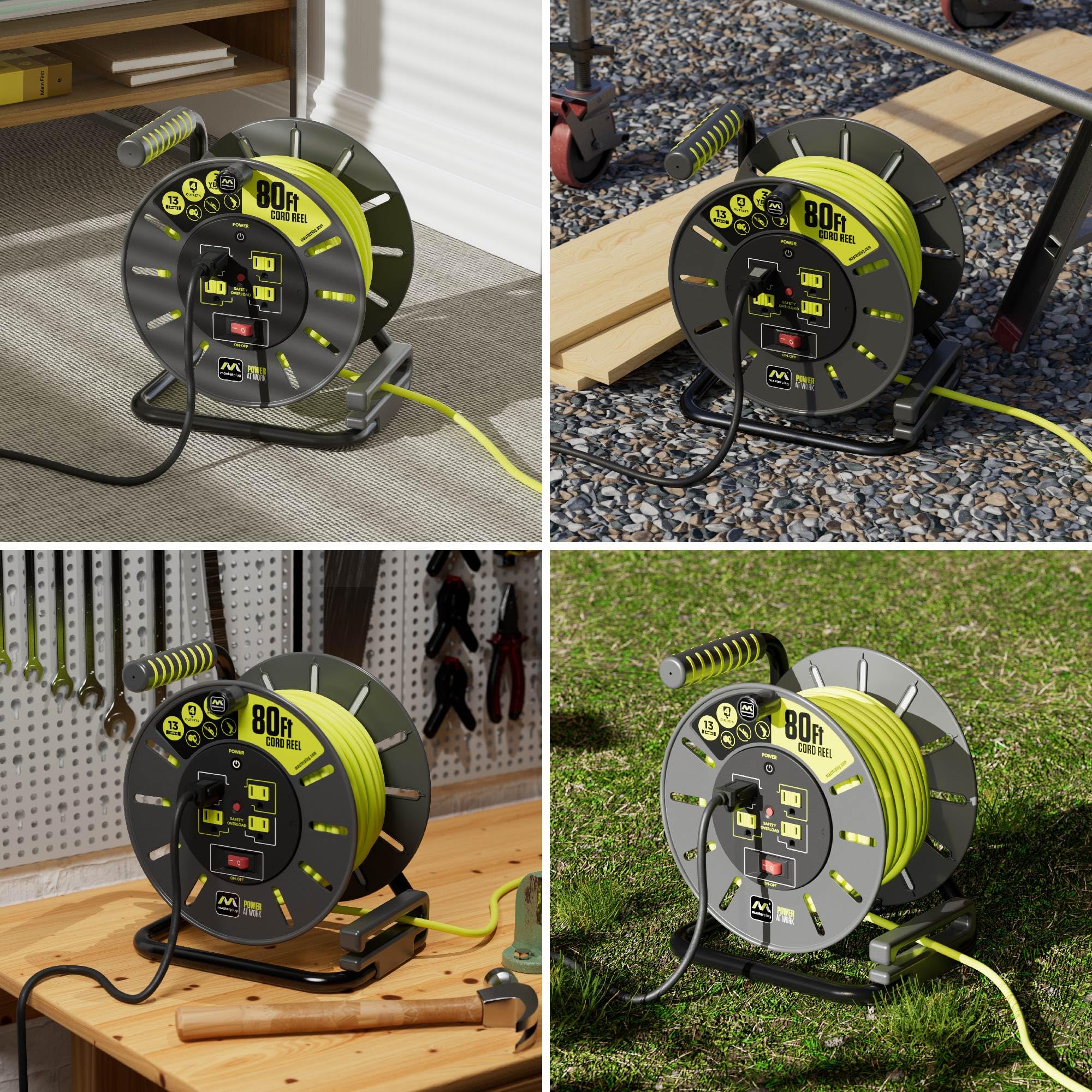 Masterplug high-visibility cable aids safe positioning in busy workspaces.