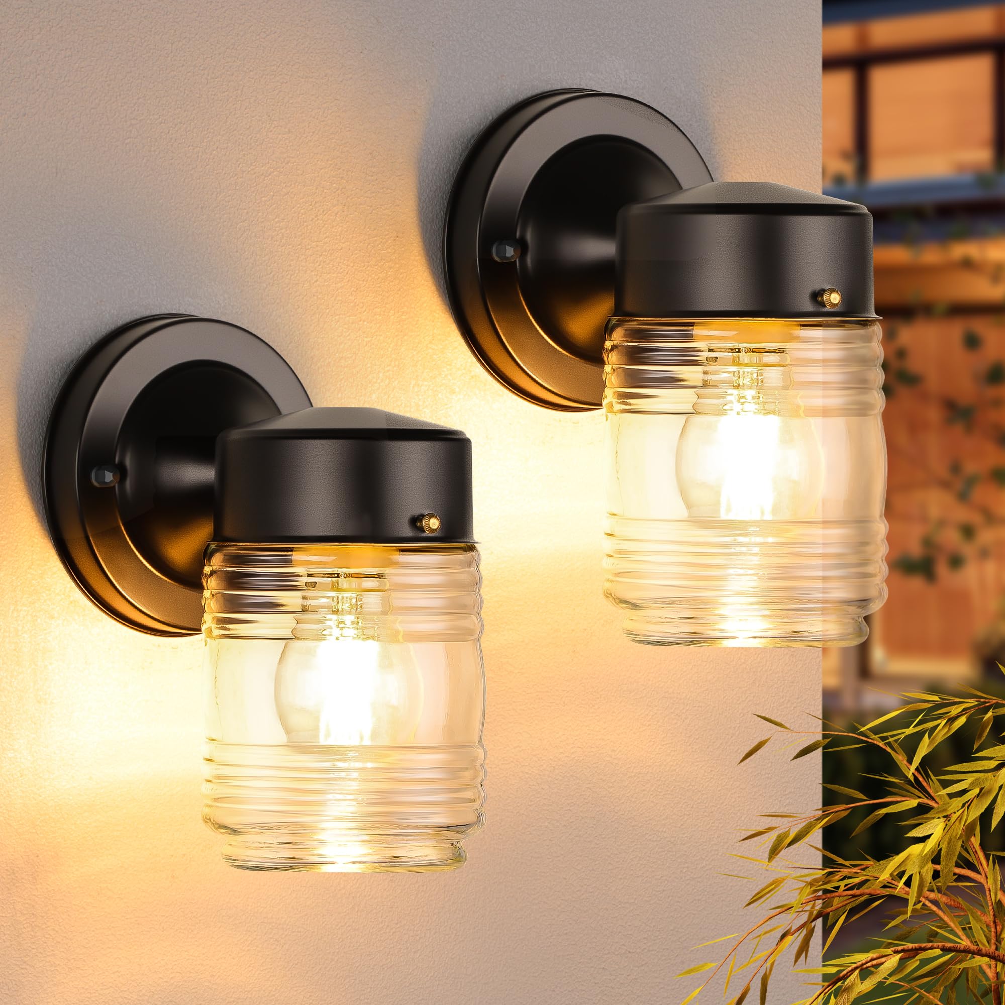 MATAMEYE Jelly Jar outdoor lantern front view with ribbed glass for porch illumination