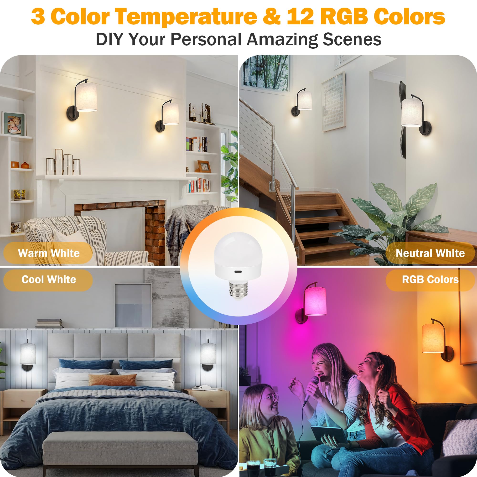 MATAMEYE LED bulbs (E26) charging via USB-C