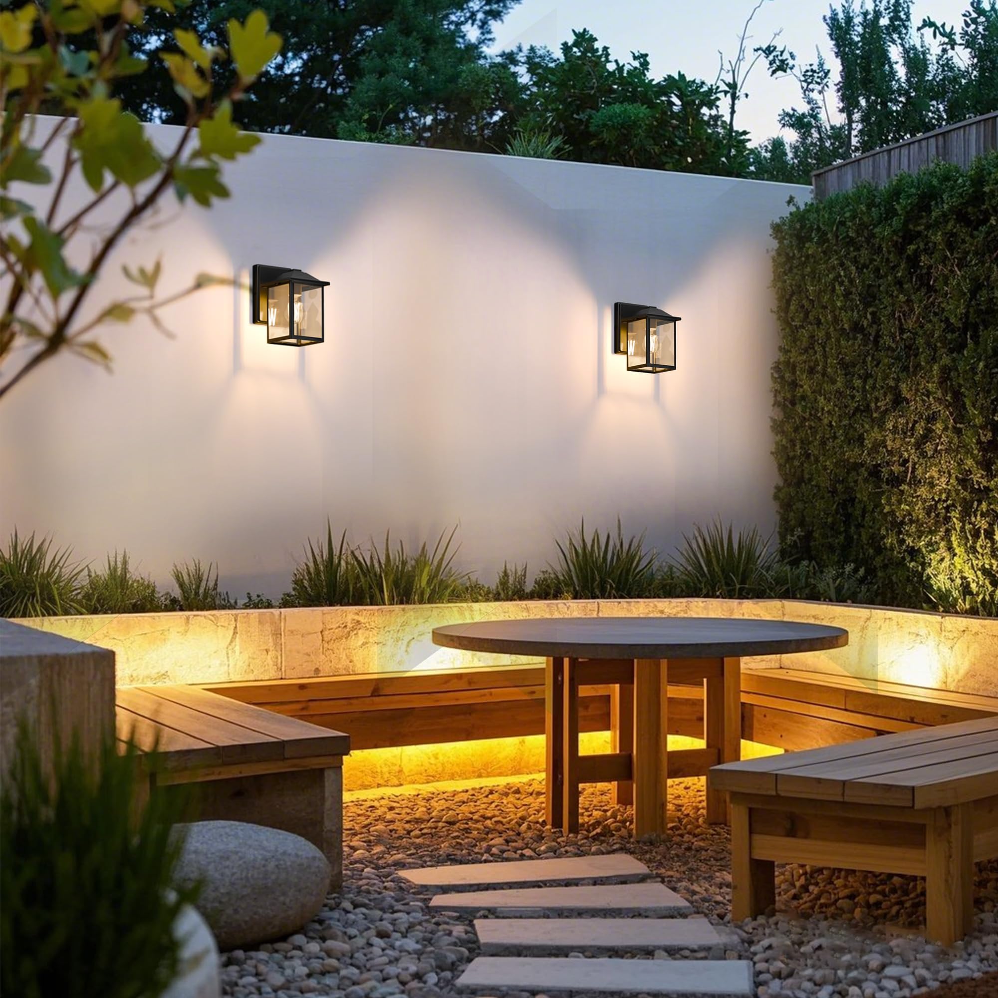 MATAMEYE outdoor wall lantern night illumination greeting guests.