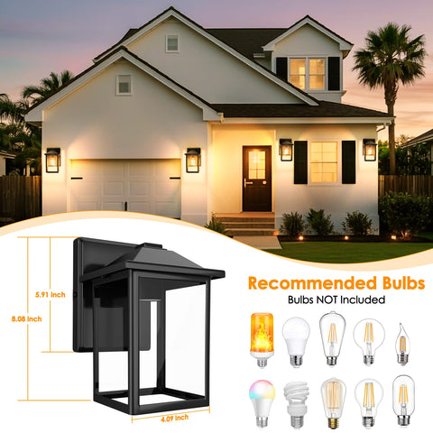 MATAMEYE outdoor wall lantern close-up of toughened glass panes enhancing bulb visibility.