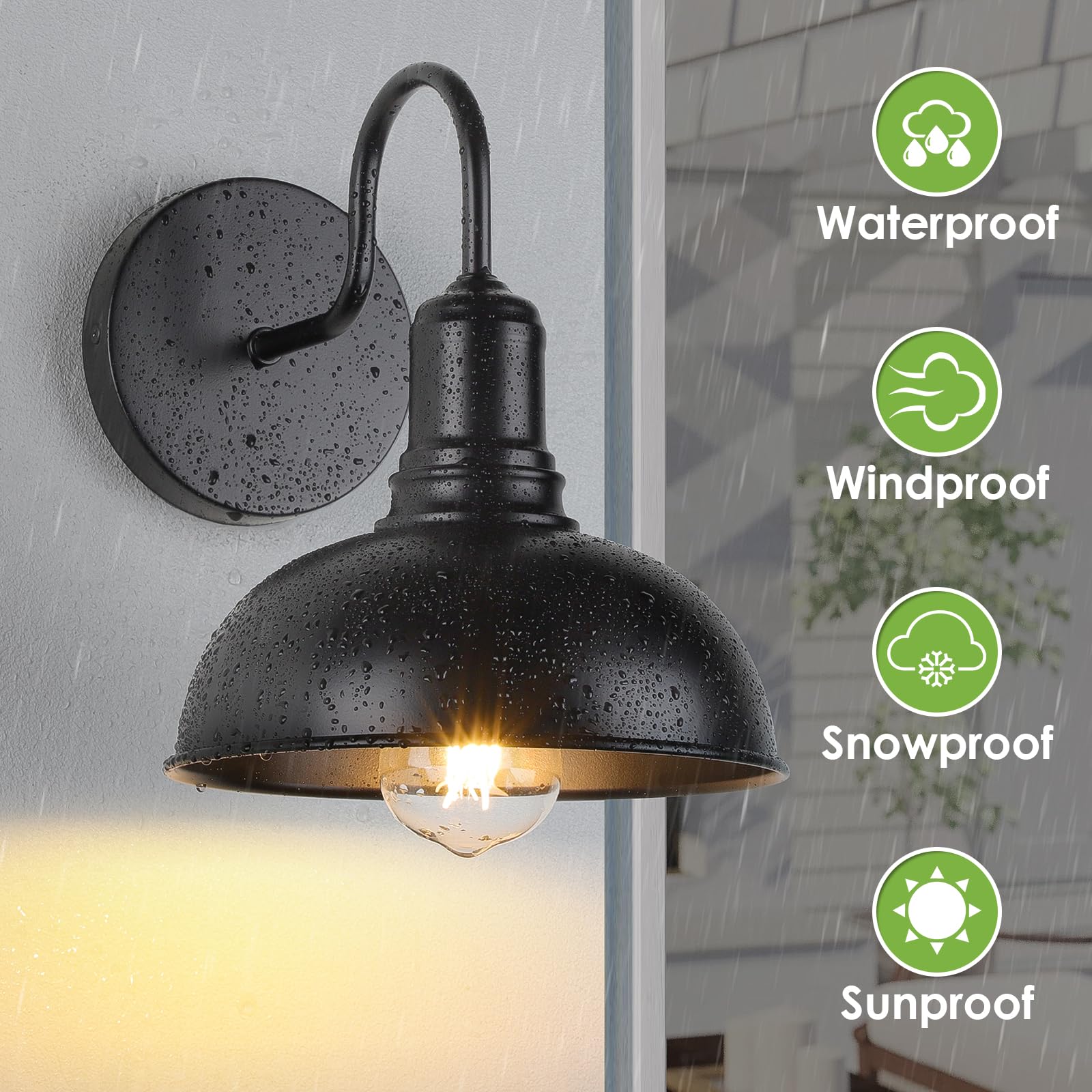 MATAMEYE wall sconce at dusk adds warm exterior ambience for porches.
