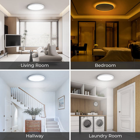 Matane flush mount shows 3 color temperature options for mood and task lighting