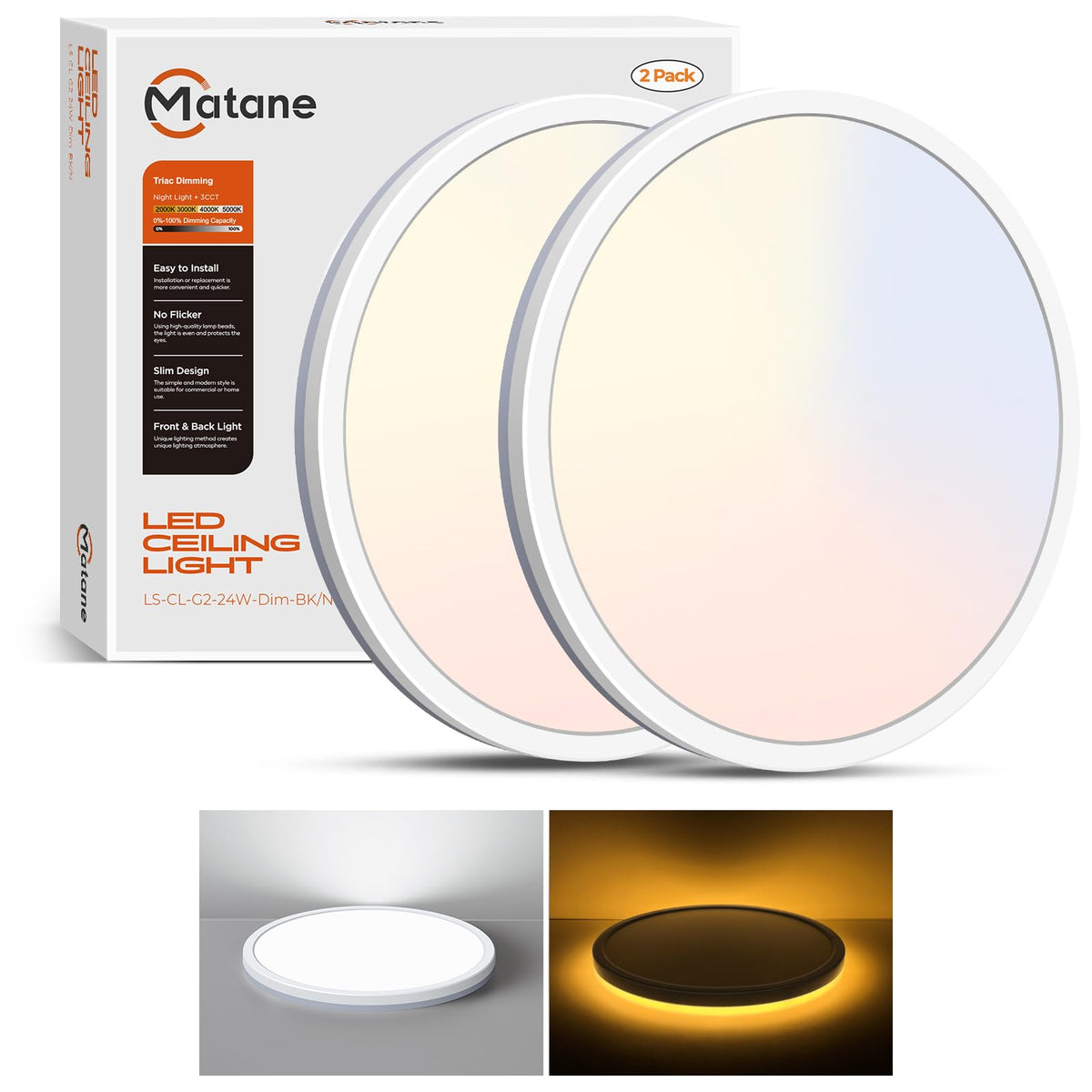 Matane two-pack ceiling light with night light provides warm entryway glow