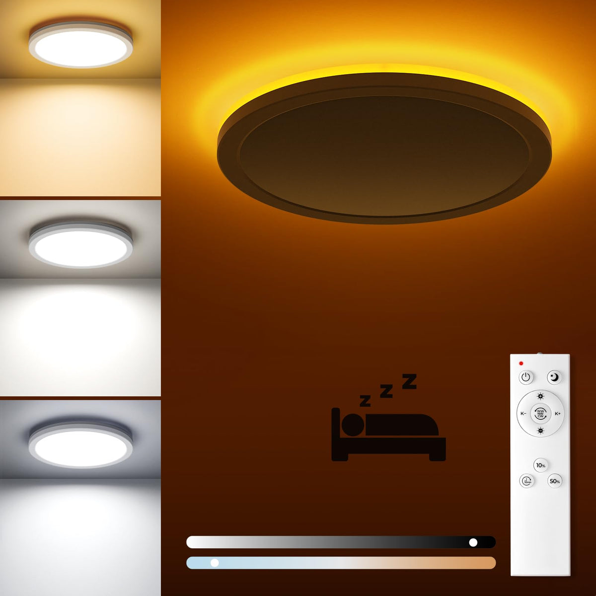 Matane flush mount ceiling light with remote for easy brightness control in any room