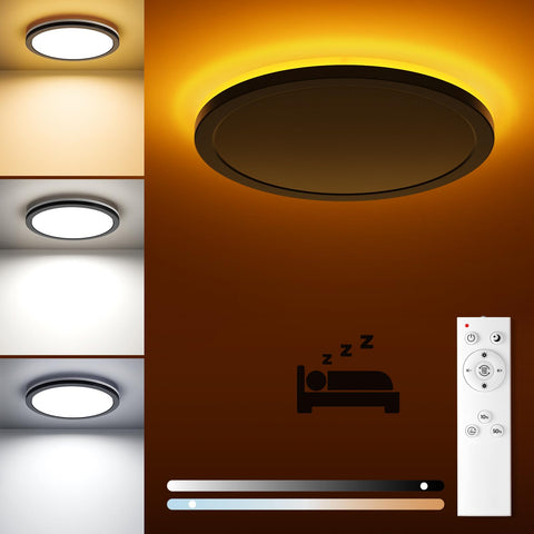 Matane flush mount light with remote, angle view for versatile living room lighting.