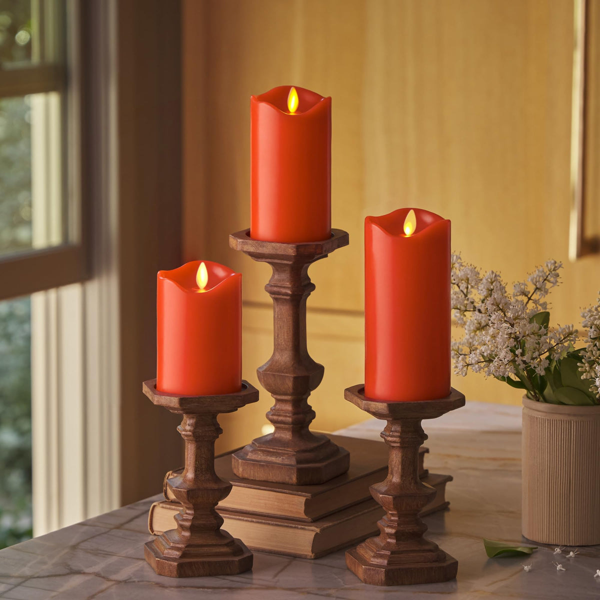Matchless Candle Co. by Luminara 4.5-inch pillar with melted edge for a safe, realistic glow.