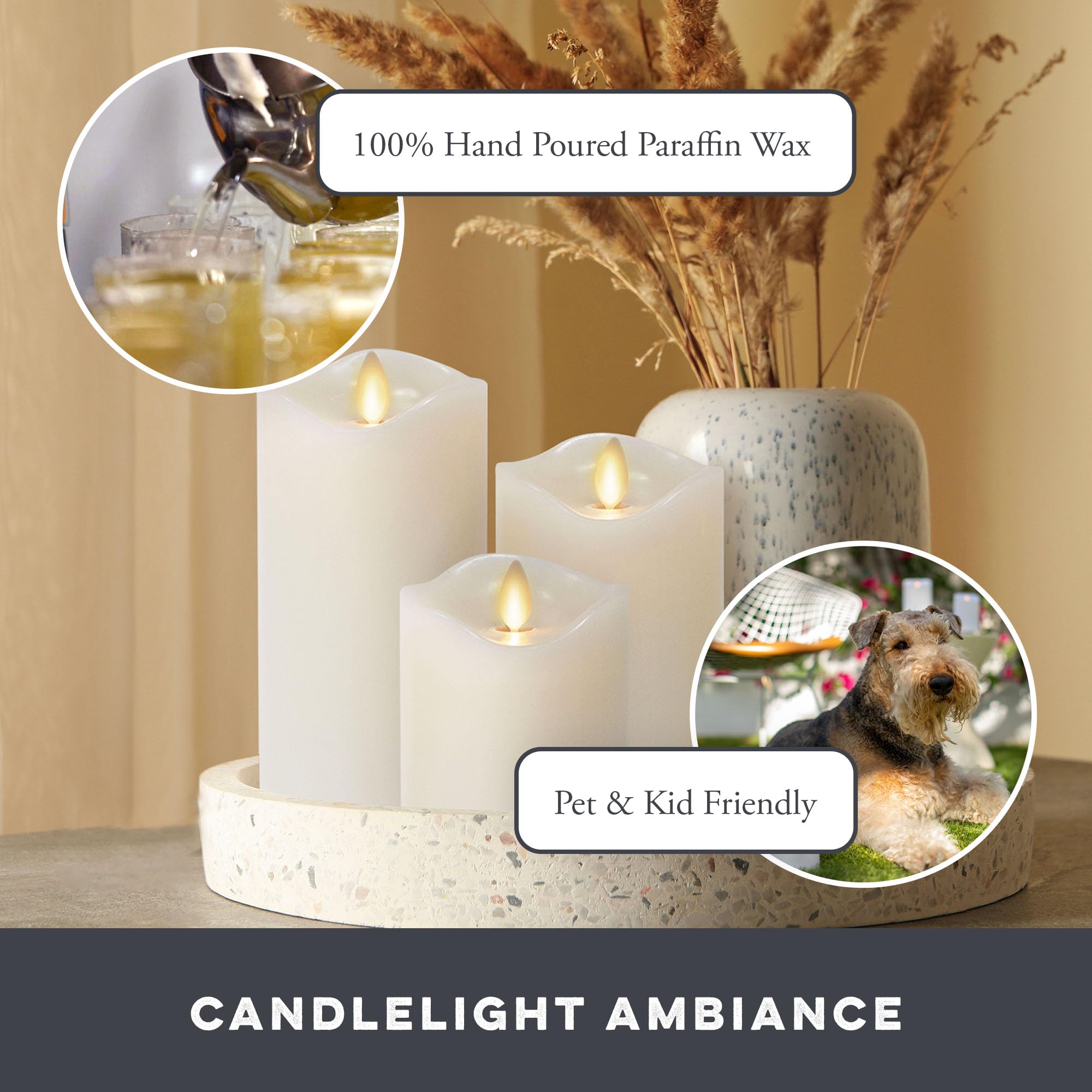 Matchless Candle Co. melted-edge design adds authentic candle appeal.