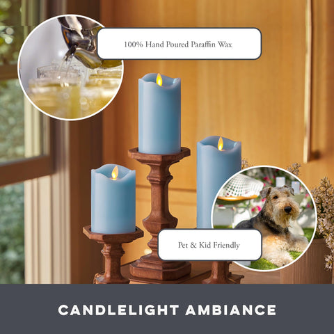 Matchless Candle Co. pastel blue timer option enables easy on/off cycles.