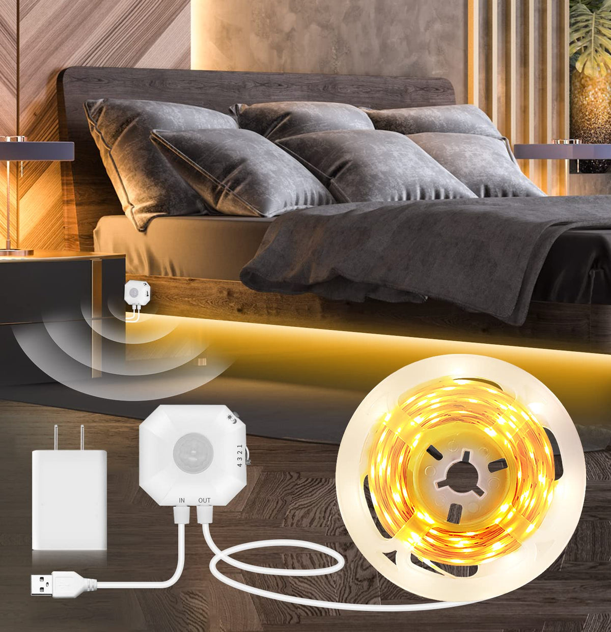 MATICOD motion sensor lights under bed activate for safe night navigation