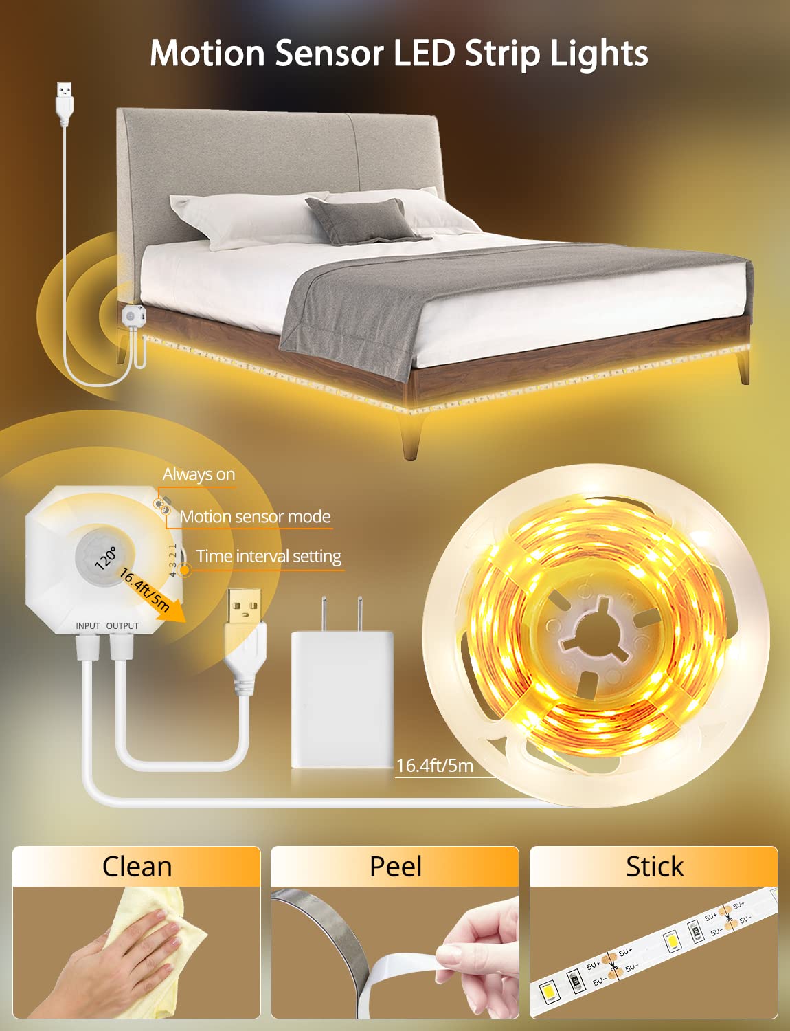 MATICOD motion sensor light with USB power for stable brightness