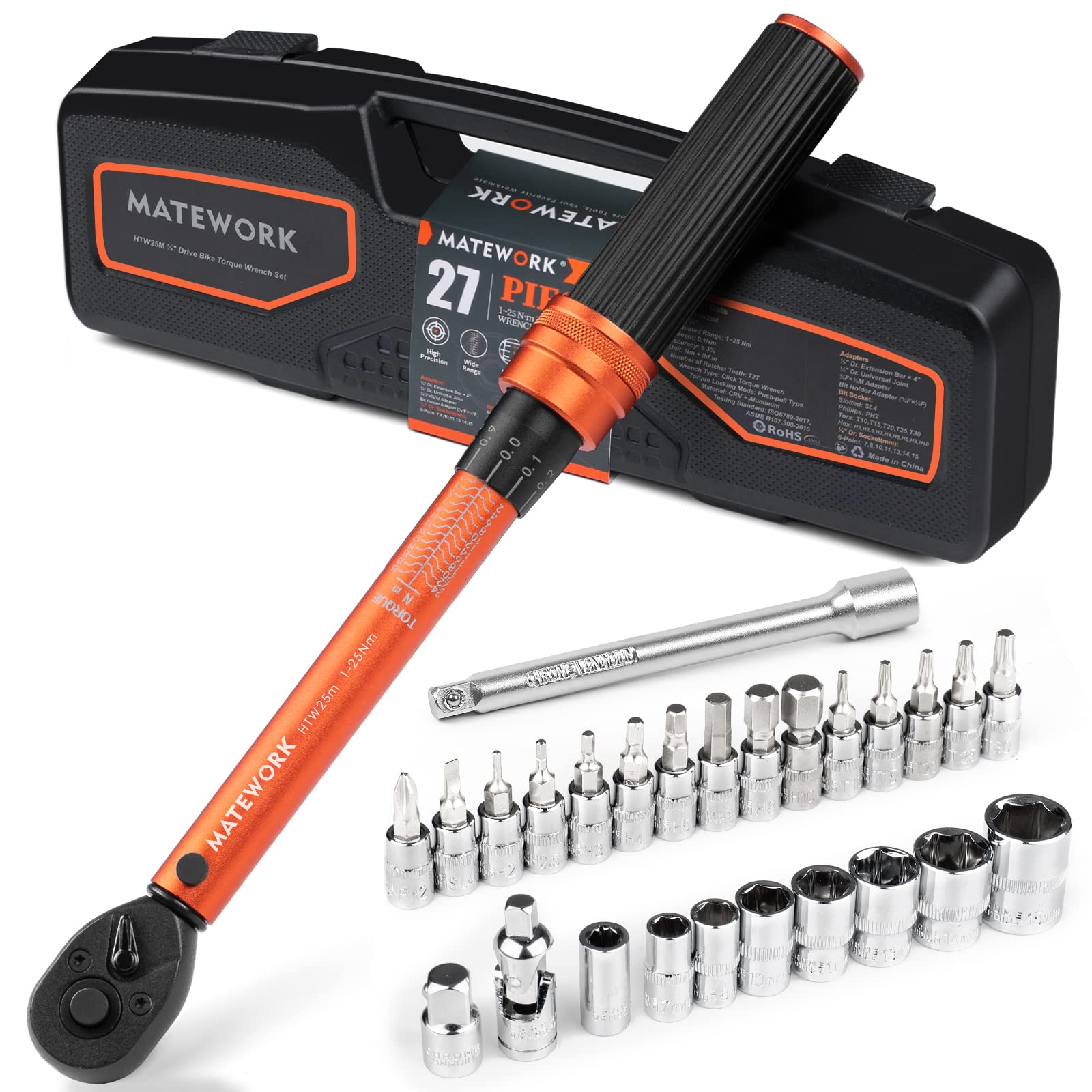 Matework 1/4 inch drive torque wrench ready for bike setup to ensure precise torque
