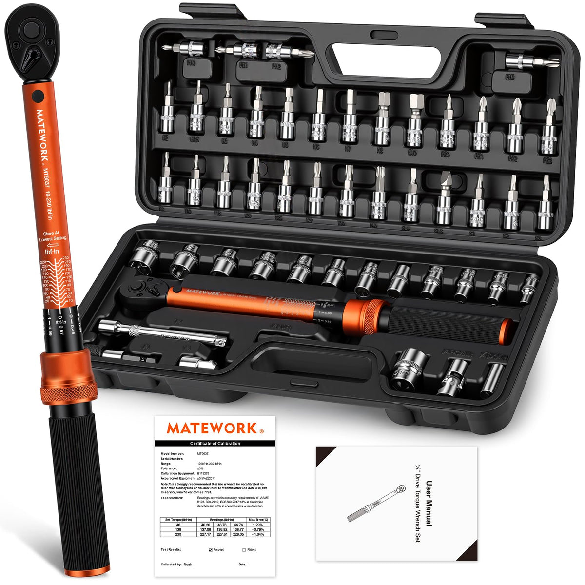 Matework 50pc bike torque wrench set in case enables organized maintenance.