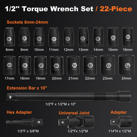 Matework 6-point socket set for lug nuts and bolts