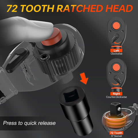 Matework 72-tooth ratchet delivers smooth torque control.
