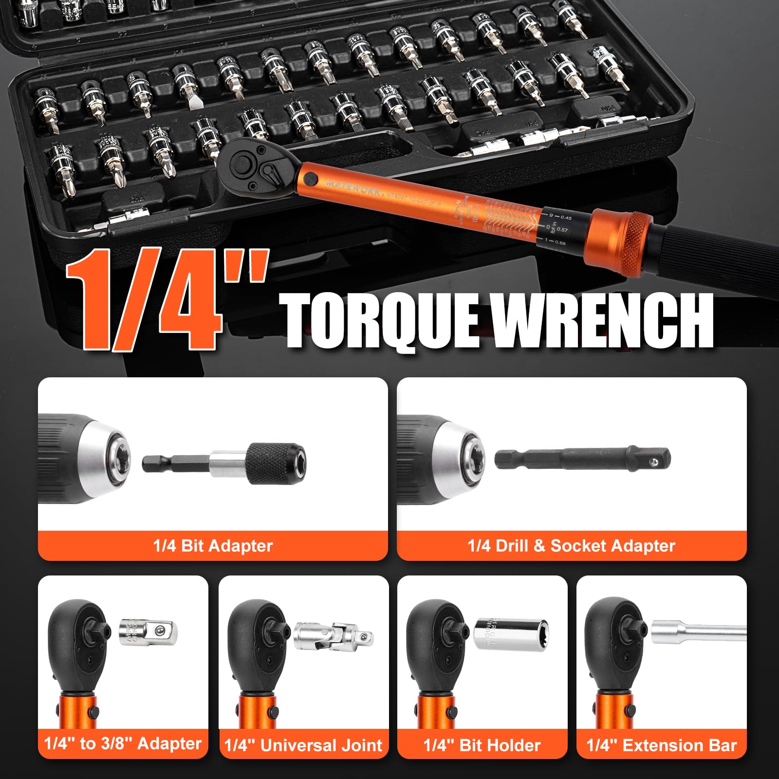 Variety of Matework bit sockets for hex, torx, and more in bike repairs.