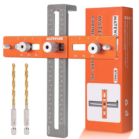 Matework cabinet hardware jig with arrow indicator for quick, precise alignment during installation.