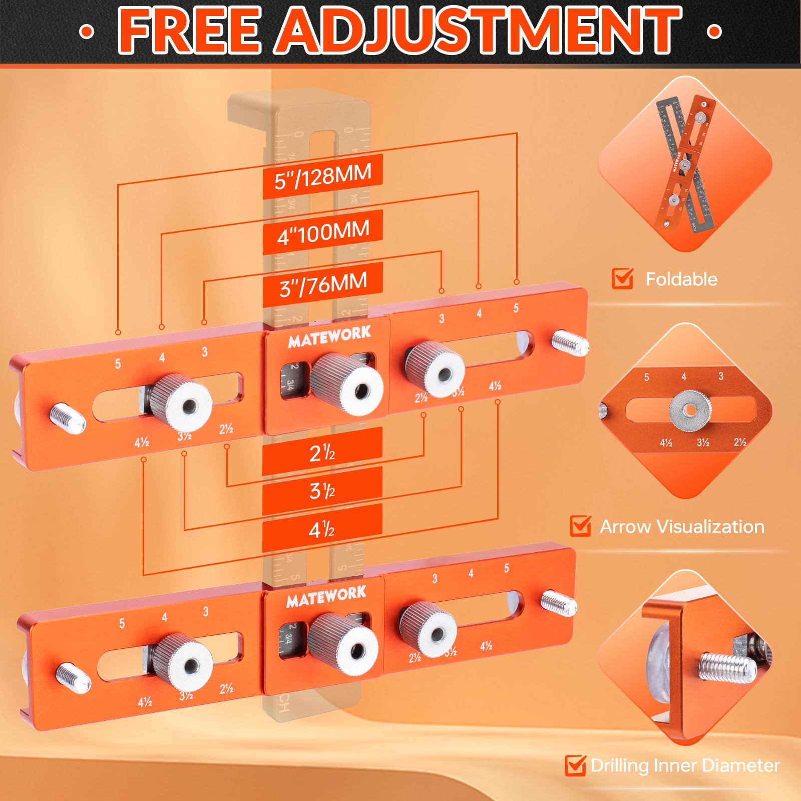Matework cabinet hardware jig hollow window aids visibility for accurate screw spacing.