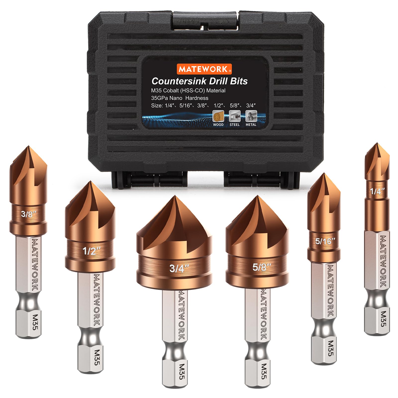 Matework M35 cobalt countersink bits offer durable performance for tough metals