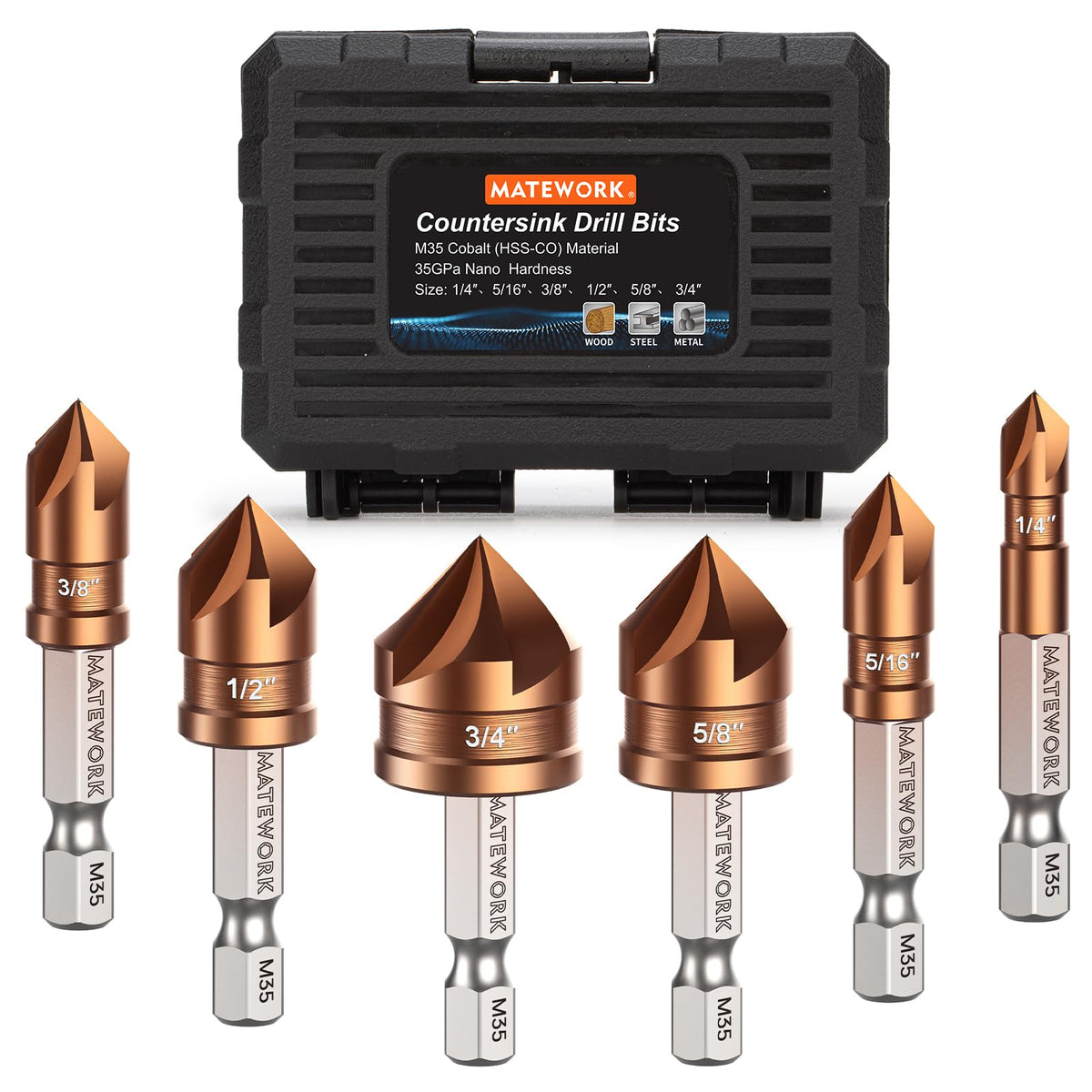 Matework M35 cobalt countersink bits offer durable performance for tough metals