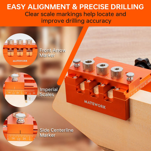 Matework dowel jig centre location helps align drilling for clean, accurate joints.