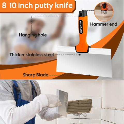 Matework 10-inch drywall knife with precision blade for wide, clean coatings.