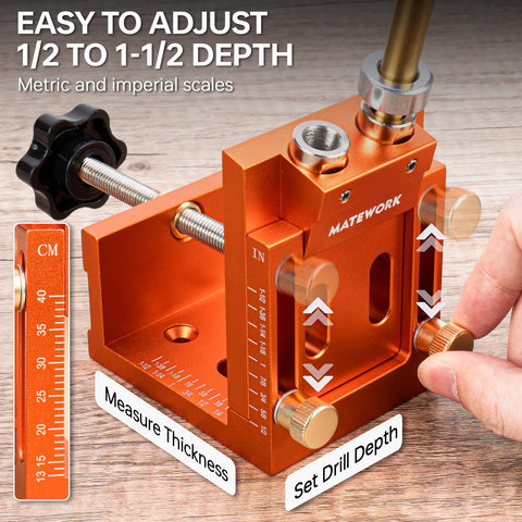 Matework pocket hole jig demonstrates precise drilling for clean, strong joints.