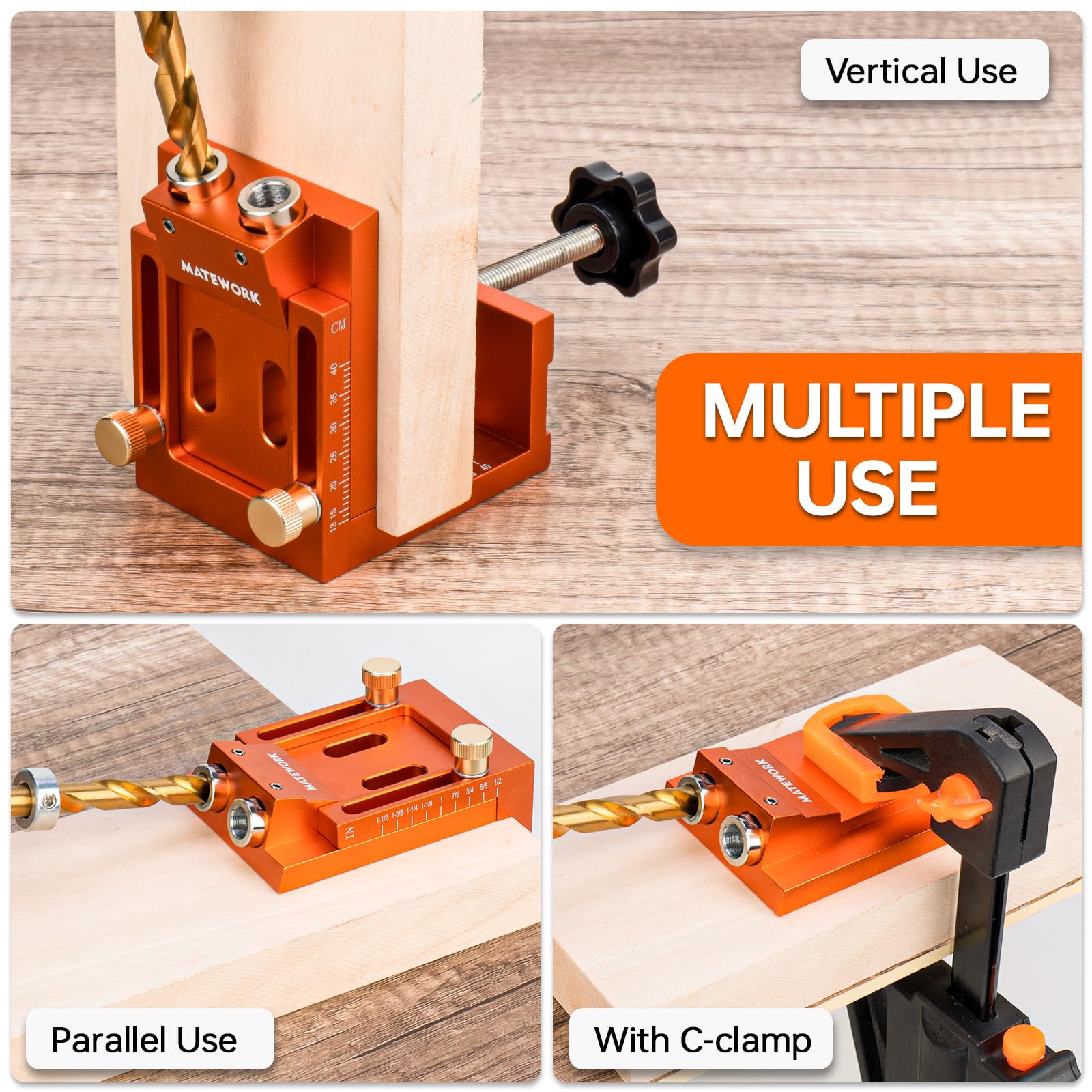 Matework pocket hole jig supports furniture, cabinetry, frames, and shelving projects.