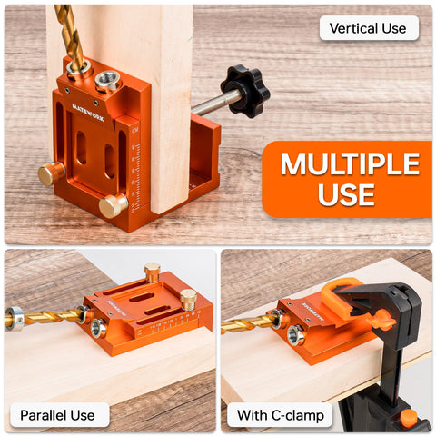 Matework pocket hole jig supports furniture, cabinetry, frames, and shelving projects.