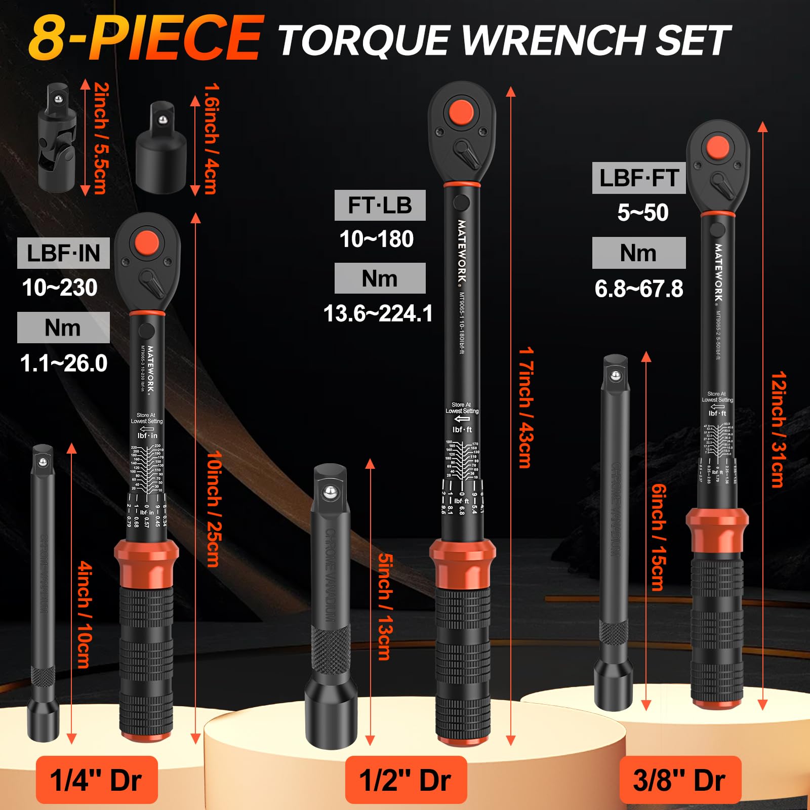 Matework upgraded torque wrench set 3/8 drive ideal for motorcycle maintenance.