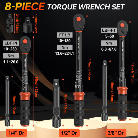 Matework upgraded torque wrench set 3/8 drive ideal for motorcycle maintenance.