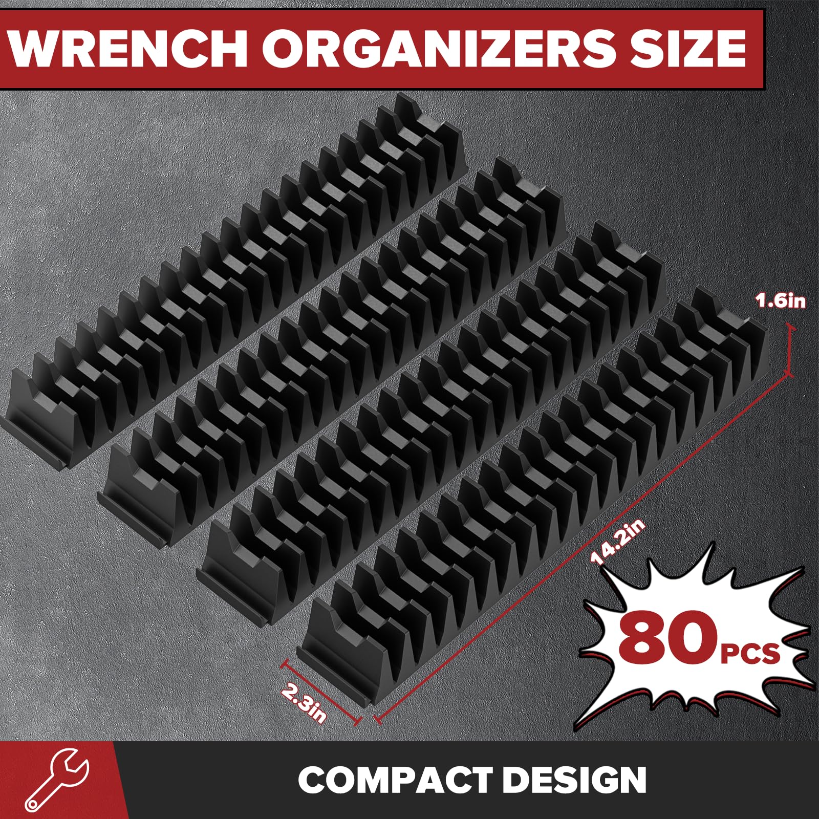 Matscover modular wrench rack system keeps tools neatly arranged in a drawer.