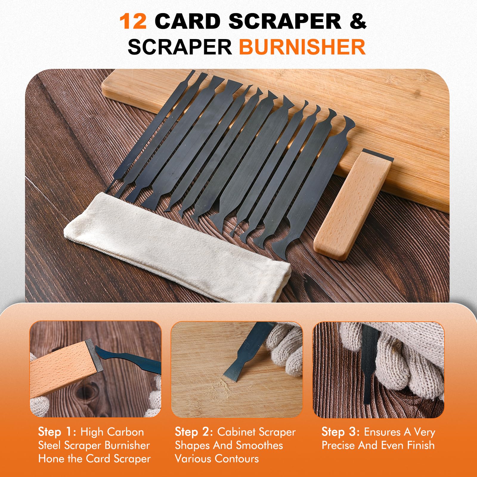 Matscover precision card scrapers held in hand for controlled detail work