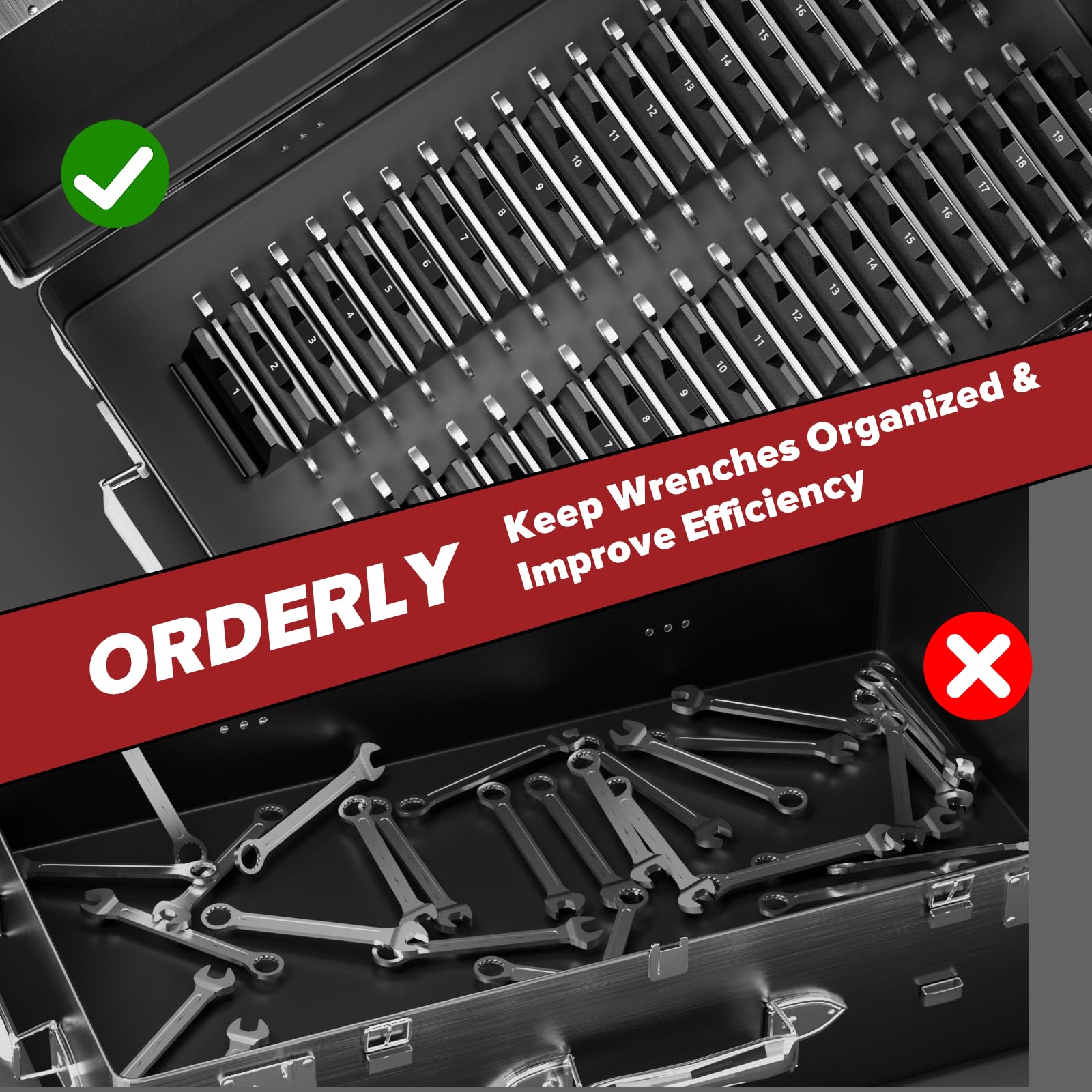 Matscover short-handle-wrenches storage saves space in small workbenches.