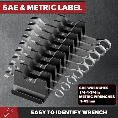 Matscover wrench holder with varied sizes helps maintain an orderly collection.