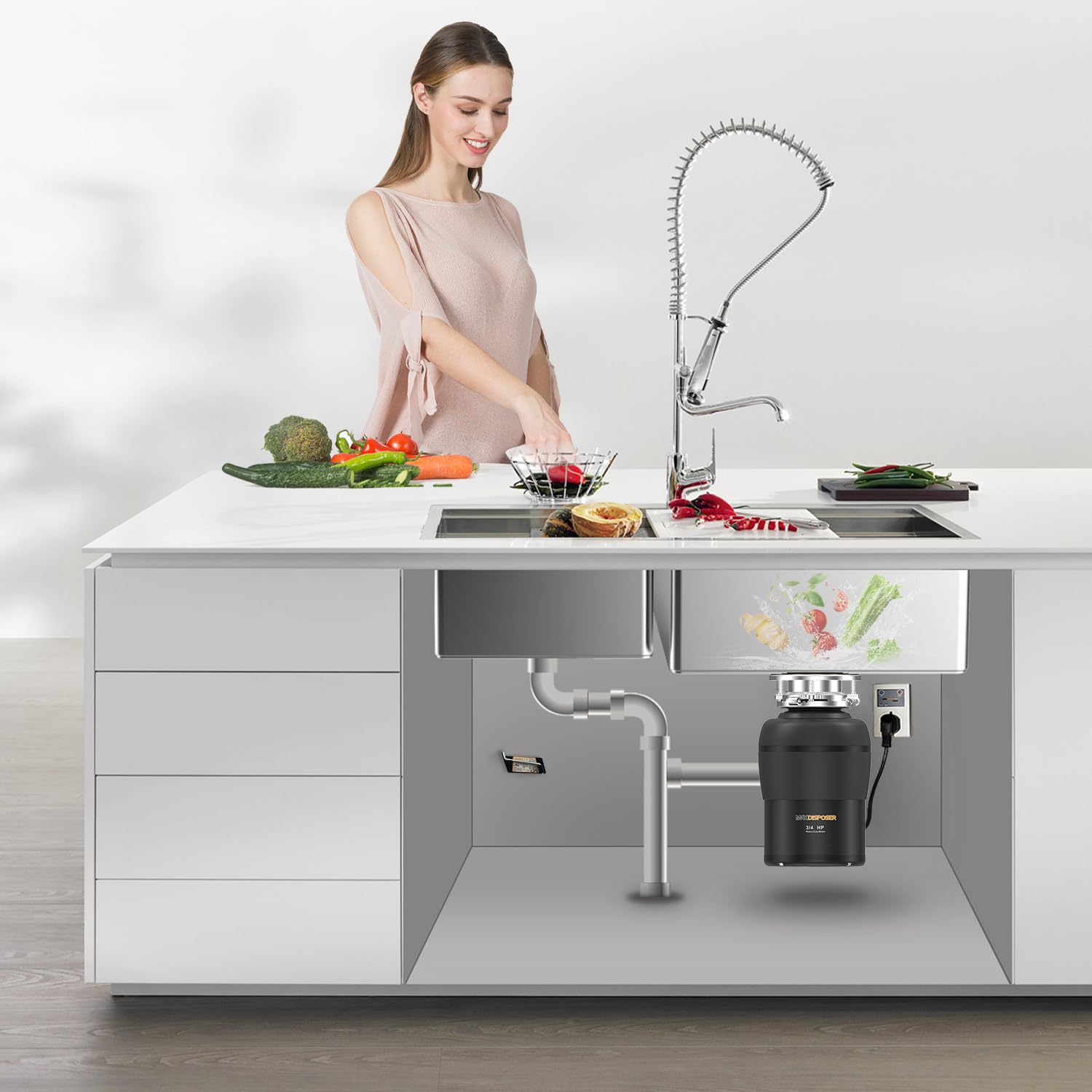 MAX DISPOSER 3-bolt mount fits standard sinks for simple upgrades.