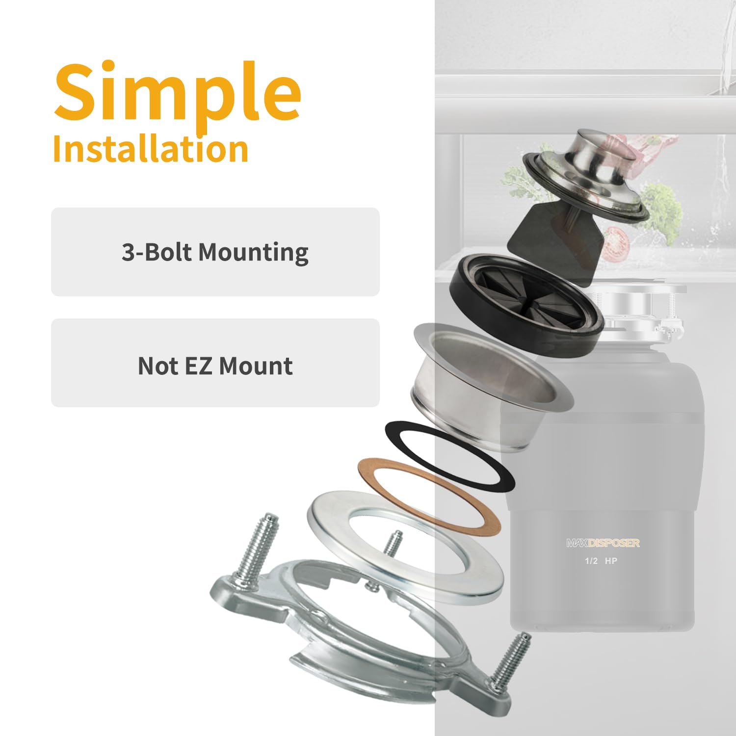 MAX DISPOSER includes stopper and hardware for quick installation.
