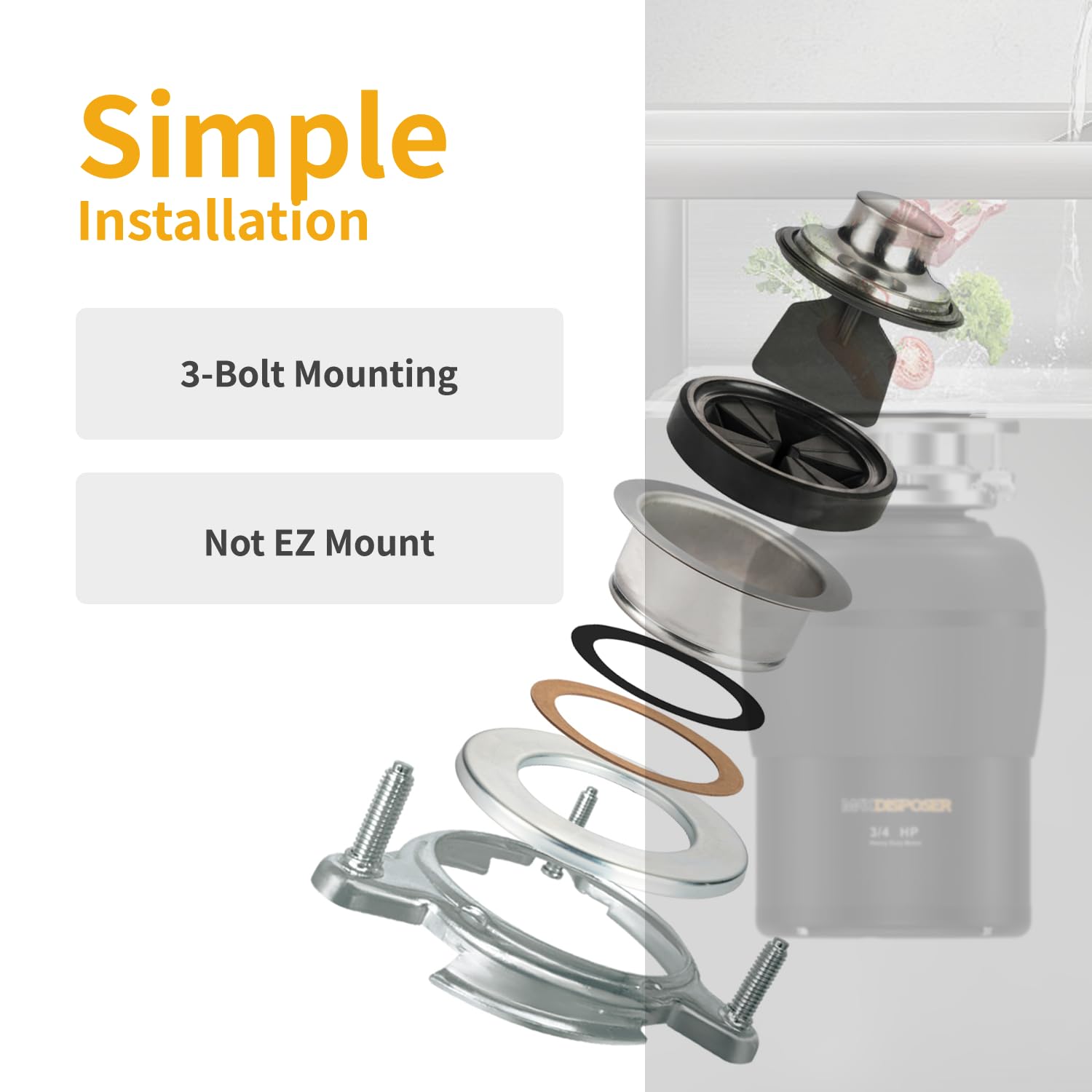 MAX DISPOSER removable splash guard eases cleaning and maintenance.