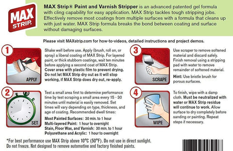 Max Strip bottle label clearly communicates safety and usage instructions