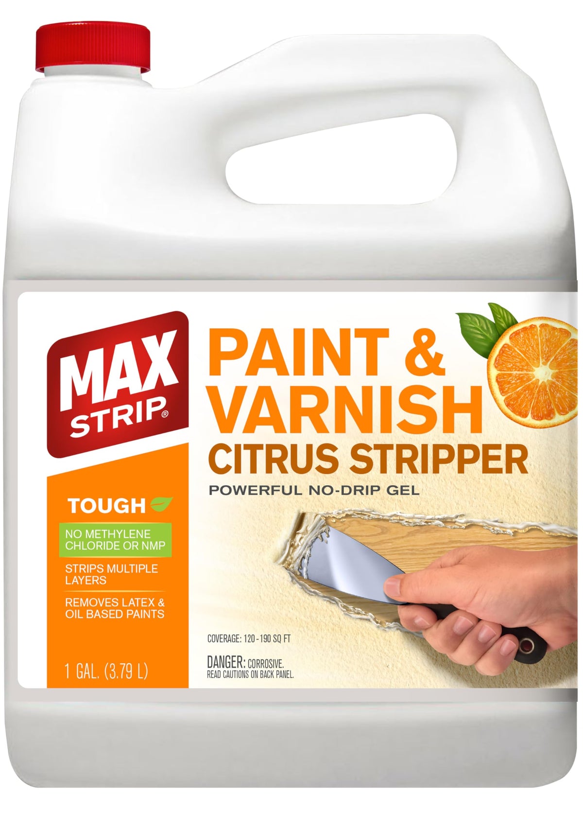 Max Strip Citrus Stripper bottle pour demonstrates easy gel application for paint removal
