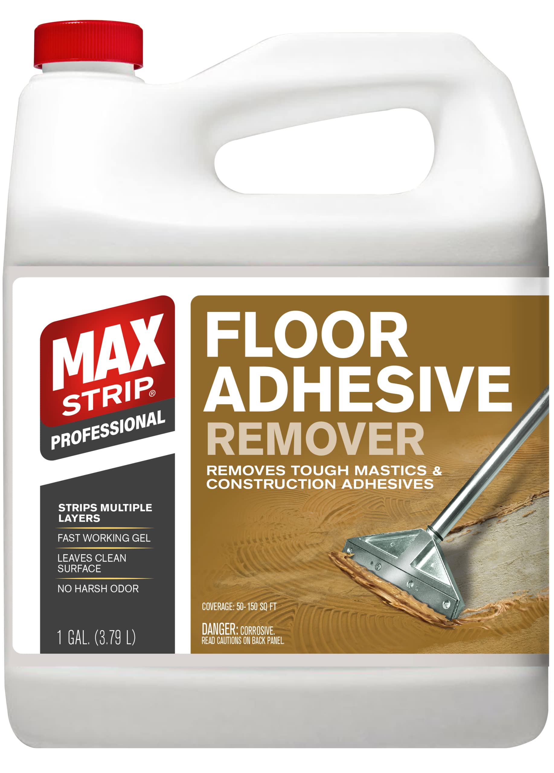 Max Strip Floor Adhesive Remover gel in a gallon bottle for fast, comprehensive floor adhesive removal.