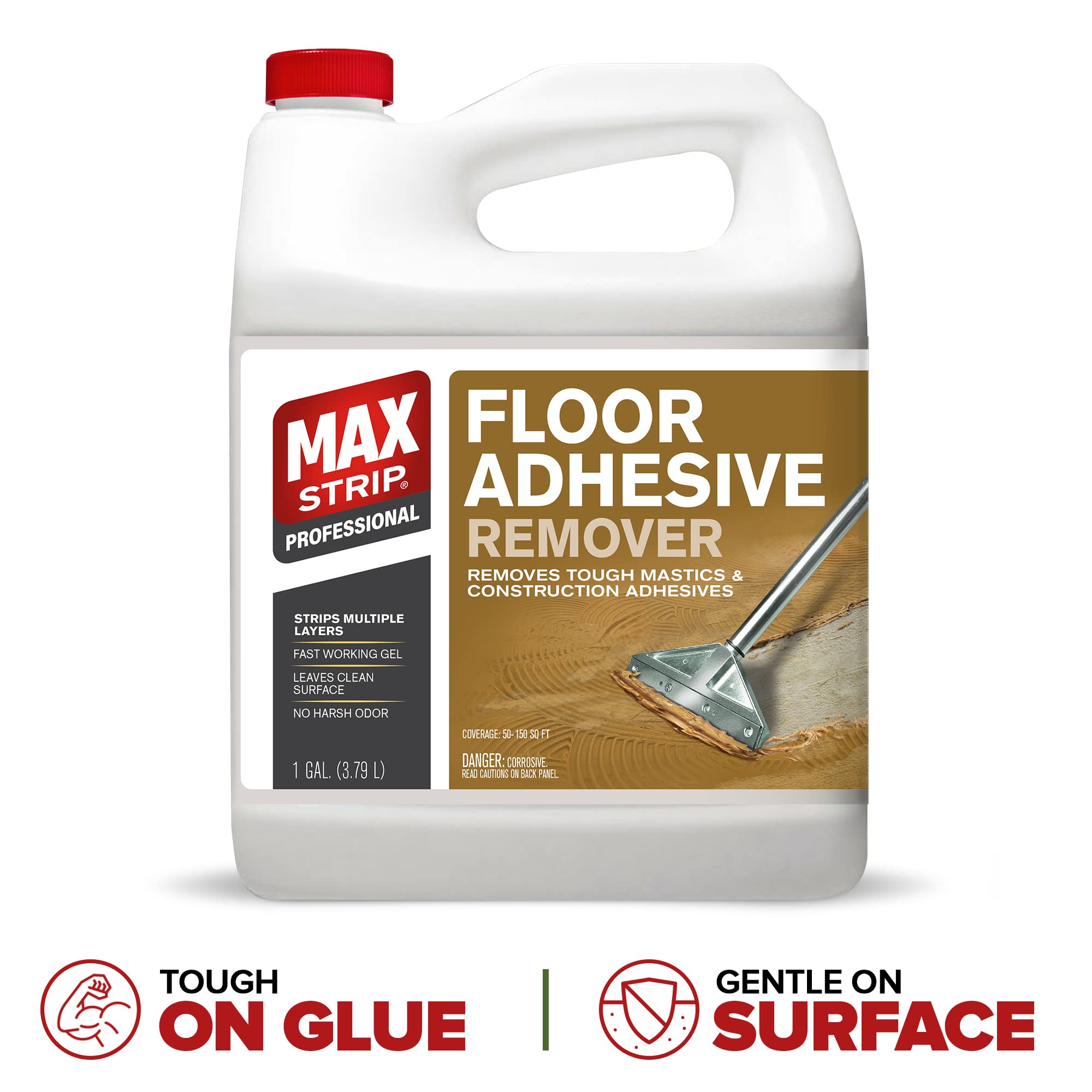 Max Strip Mastic Removal Gel being applied to a surface for targeted loosening of mastics.