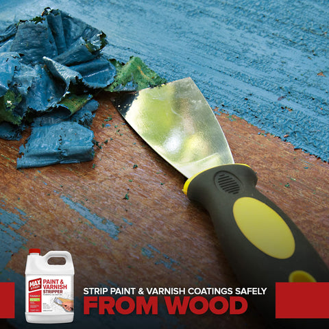 Max Strip wood surface stripping shows effective coating removal on wood furniture