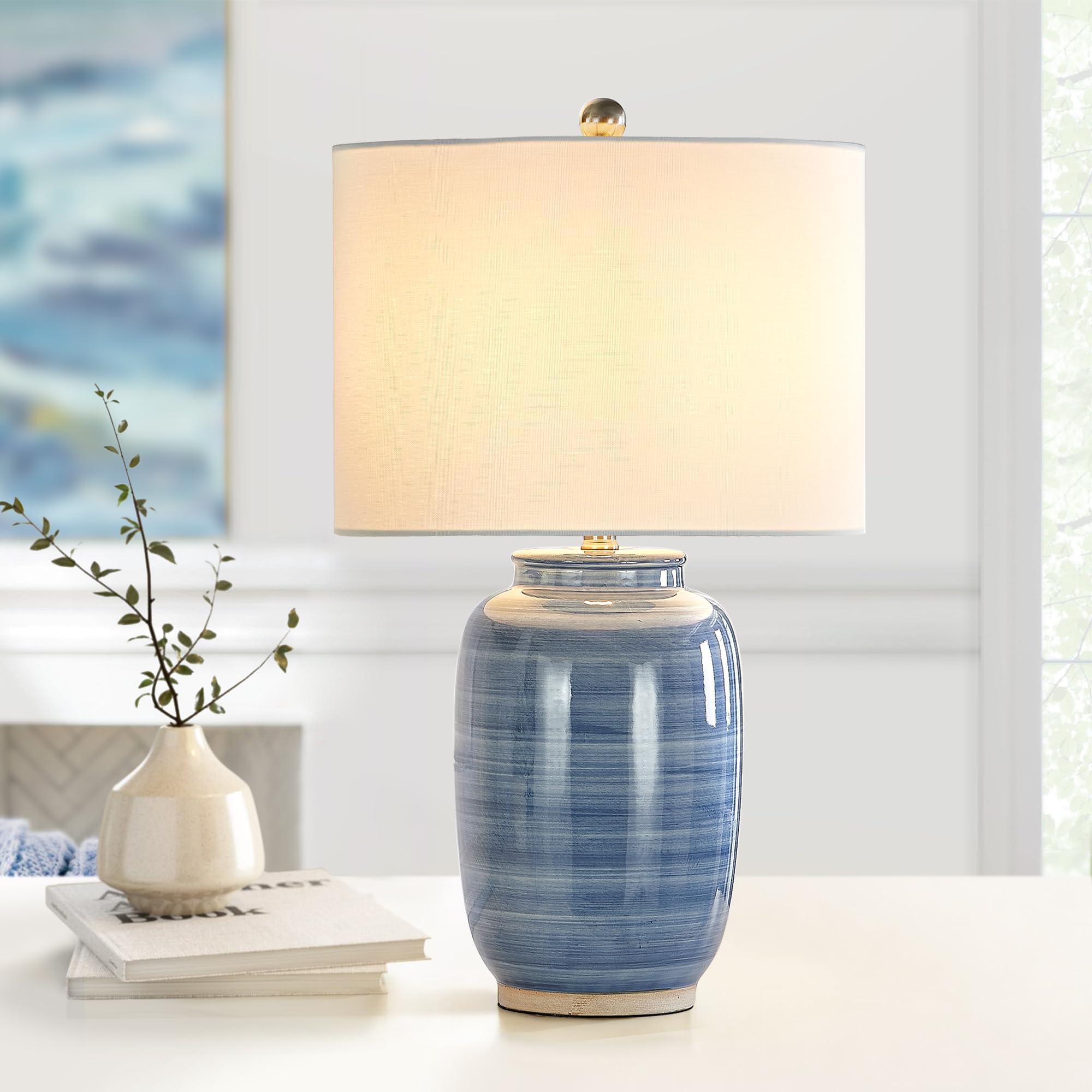 Maxax 25-inch blue table lamp with urn silhouette for warm living room lighting